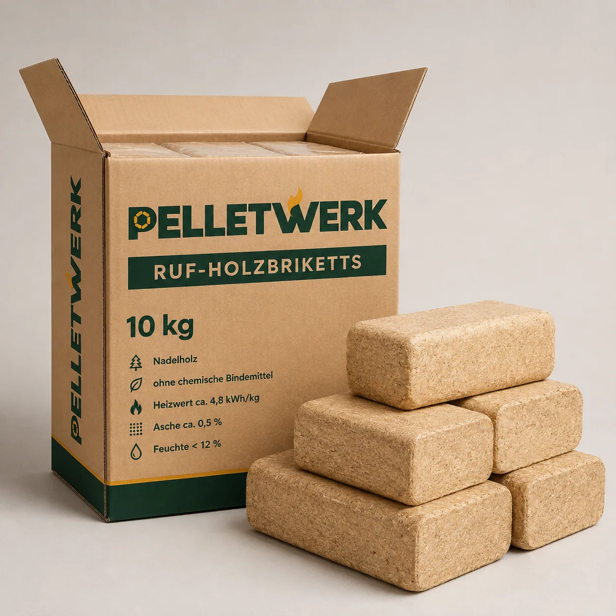 RUF-Holzbriketts · Vorratspalette 960 kg (96 × 10 kg)