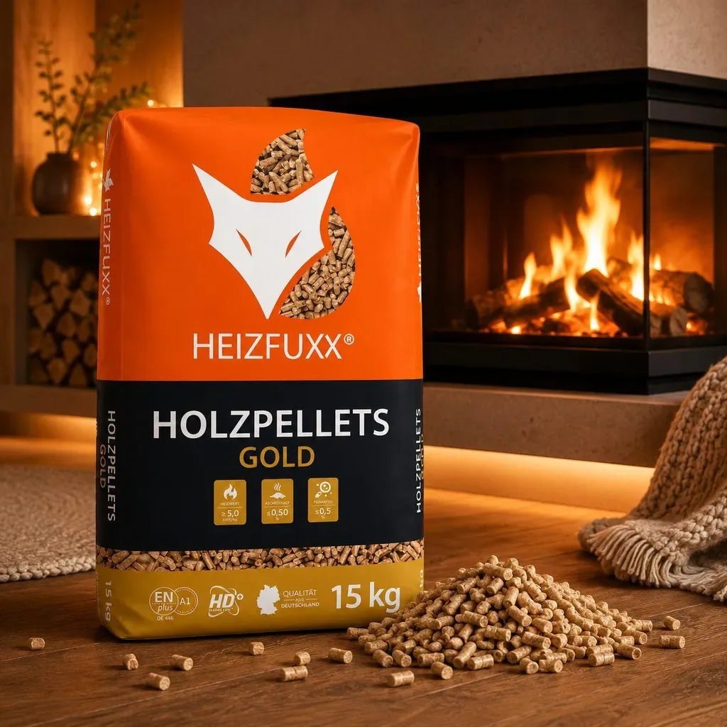 Heizfuxx Gold HD ENplus A1 Nadelholzpellets 6 mm · Palette 975 kg (65 × 15 kg)